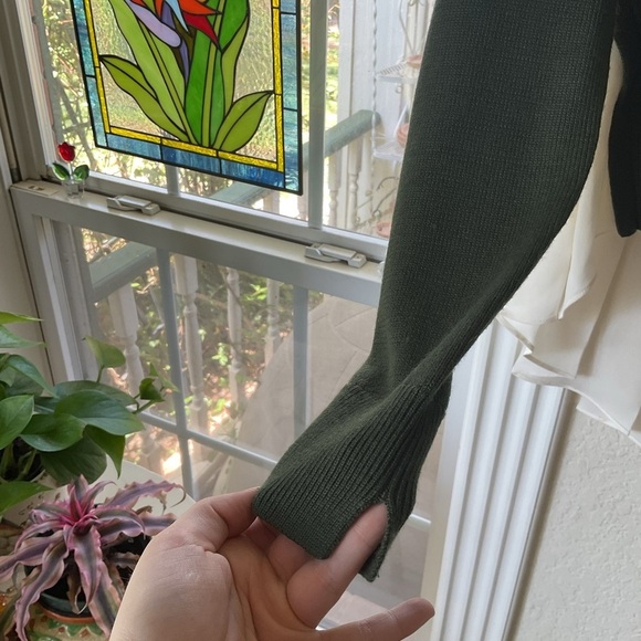 Veronica Beard Concord V-Neck Sweater Mixed Media Green White Size Small - Picture 7 of 8